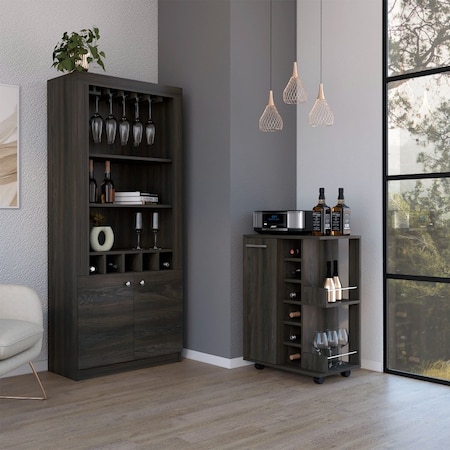 Tuhome Montenegro 2 Piece Living Room Set, Bar Cart, Bar Cabinet, Espresso CLIV42